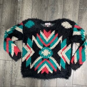 Oona & Maud sweater eyelash Aztec southwest print boho pullover size medium